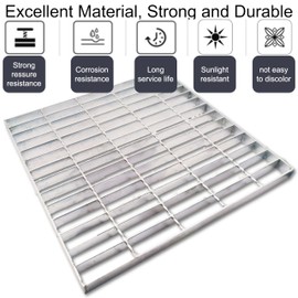 MASSLUNT Galvanized Steel Drain Grate, 20x20 Outdoor Drain Cover, B Class Sewer Grate, Durable Heavy Duty Channel Grate, Sliver Square Drainage Grate for Driveway, Concrete, Yard (19.7x19.7)