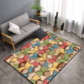 Seamless Pattern of Kids Reading Colorful Books, Back to School Area Rugs Floor Mat Non Slip Throw Rugs Soft Door Mat Nursery Carpet for Living Room Home Indoor Outdoor Runner Rugs Yoga Mat