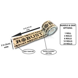 ROBUST FITNESS Weightlifting Hook Grip Tape | Adhesive Stretch Athletic Thumb & Finger Tape | Sticky, Stretchy, Flexible, Easy Tear | Olympic Weightlifting | Cross-Training (6 Rolls, White/Black)