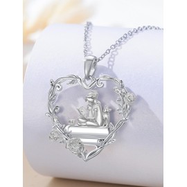 Flpruy 925 Sterling Silver Book Lover Necklace for Women Graduation Gift for Book Lovers and Librarians, Sterling Silver, No Gemstone