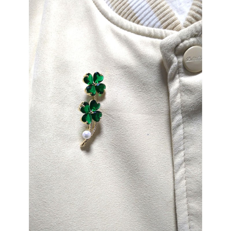 GFM® BRCH-Clover-CRYS Four Leaf Clover Crystal Small Enamel Brooch, Metal,