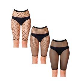 Bencailor 3 Pairs Fishnet Shorts Fishnet Biker Short for Women Elastic High Waisted See Through Mesh Leggings for Women (Black, XL-XXL)