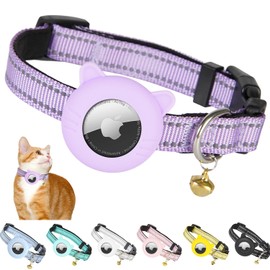 BXPAW Airtag Cat Collar,Reflective Cat Tracker Collar with Air Tag Holder and Safety Elastic Band,Breakaway GPS Collars for Girl Boy Cats,Kittens and Puppies (Purple, Small)