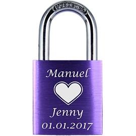 ♥ Love Goals Engraved Love Padlock with Engraving | Individual | Ideal Gift for Lovers & Couples | High-Quality Gift Box Lock with 2 Keys | Anodised | M008 | Colour, purple