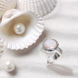 Lavie Jewelz 925 Sterling Silver Baroque Pearl Ring Size 57 Beautiful Silver Ring for Women, Metal stone, Pearl