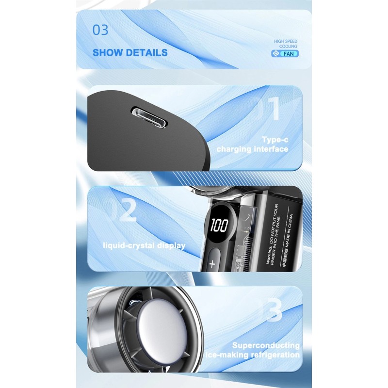 FAN-X05 Handheld Portable Fan With Ice Cooler Speed (1-100) 3000mAh