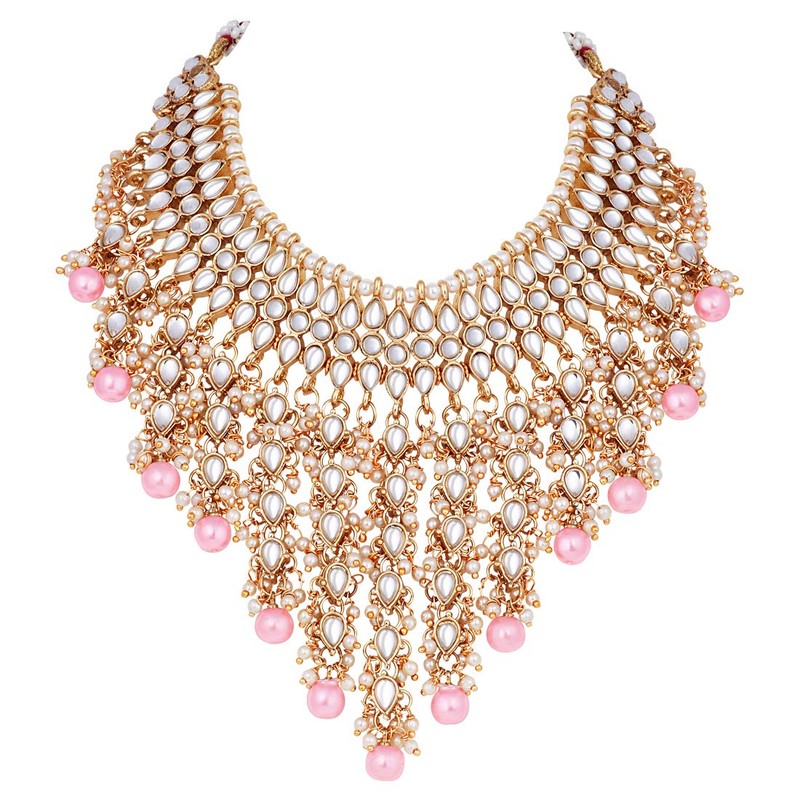 Aheli elegante boda india desgaste imitación Kundan tachonado gargantilla collar