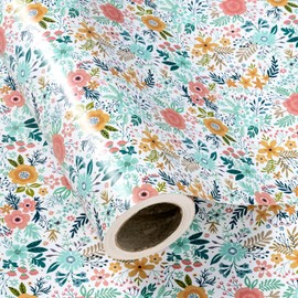 WRAPAHOLIC Jumbo Floral Wrapping Paper Roll - 30 Inch x 33 Feet - Spring Summer Garden Flower Design Perfect for Wedding, Bridal Shower, Birthday, Baby Shower
