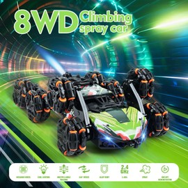 ToyFuntasy 8 Wheels Remote Control Car - Birthday Gifts for 6 7 8 9 10 11 12 Years Old Boys, Gesture Sensing RC Stunt Car with Lights & Spray & 360 Degree Flips, 2.4Ghz Climbing Toys for Kids Age 6-12