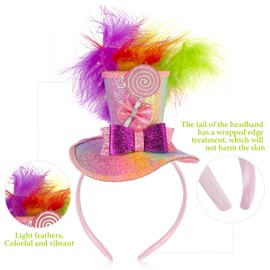 Yewong 4 Pieces Women Lollipop Costume Set Candy Mini Top Hat Headband Earring Necklace Striped Stockings Tutu for Lollipop Theme Party Outfits