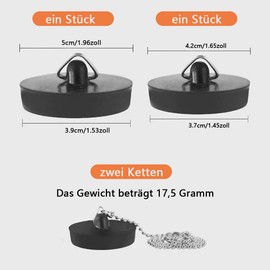 Dreamil Drain Plug Sink Plug, (2 Pieces 42-50 mm) Kitchen Sink Rubber Plugs with 18 cm Plug Chain, Sink Drain Plug for Bathtub, Kitchen, Bathroom Sink Stopper