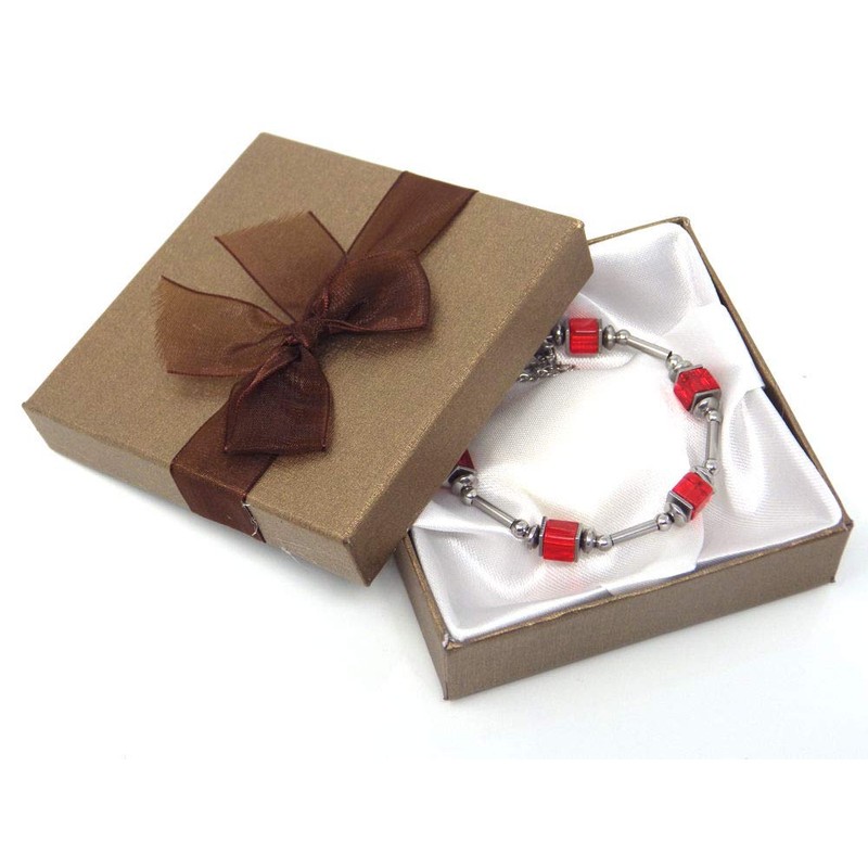 Damenarmband aus Edelstahl mit roten Glasperlen