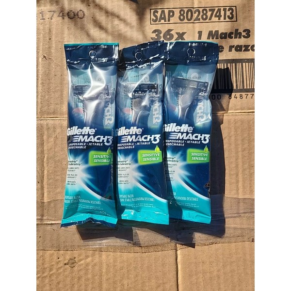 Gillette (3) Gillette Mach 3 Sensitive Disposable Razors with Lubrastrip