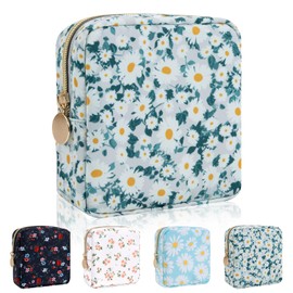 Iqimott - Mini bolsa de maquillaje floral de nailon, bonita bolsa de cosméticos pequeña, impermeable, con cierre, bolsa de viaje, Margarita verde, Mini, Moda