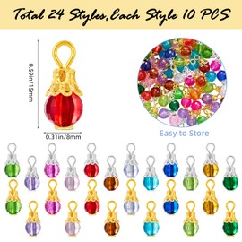 COGCHARGER 240Pcs 24 Color Crystal Dangle Charms Faceted Acrylic Glass Beads Charm Cap Drops Pendants for Jewellery Making Craft Bracelet Necklace Earrings Findings (Mix Colors)