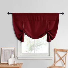 NICETOWN Tie Up Curtains for Kithcen Living Room Adjustable Window Covering Shade Thermal Insulated Rod Pocket Short Valance for Small Winow, 1 Panel, 52" Wide x 45" Long, Red
