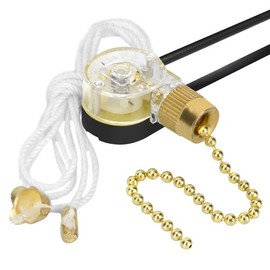 Pull Chain Switch Zing Ear ZE-109 2-Wire Single Circuit Pull Chain Ceiling Fan Light Switch Ceiling Fan Light Lamp Replacement with Pulling String Kit,Brass