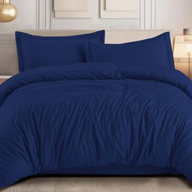 IR Imperial Rooms Navy Duvet Cover King Size Double Brushed Microfiber Duvet Cover 104 x 90 Inches Soft Bedding Button Closure Bed Set with 2 Pillow Shams Breathable Wrinkle Resistant