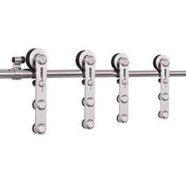 CCJH 11FT Stainless Steel Sliding Double Barn Door Hardware Track Kit Heavy Duty Simple Install(Round Shape Hanger)