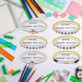 Cooluckday Teacher Bracelets Teacher Appreciation Stackable Stretch Bracelet Love Teach Inspire Clay Bracelets Preppy Jewelry Teacher Gifts, Teacher-2, Metal, created alexandrite