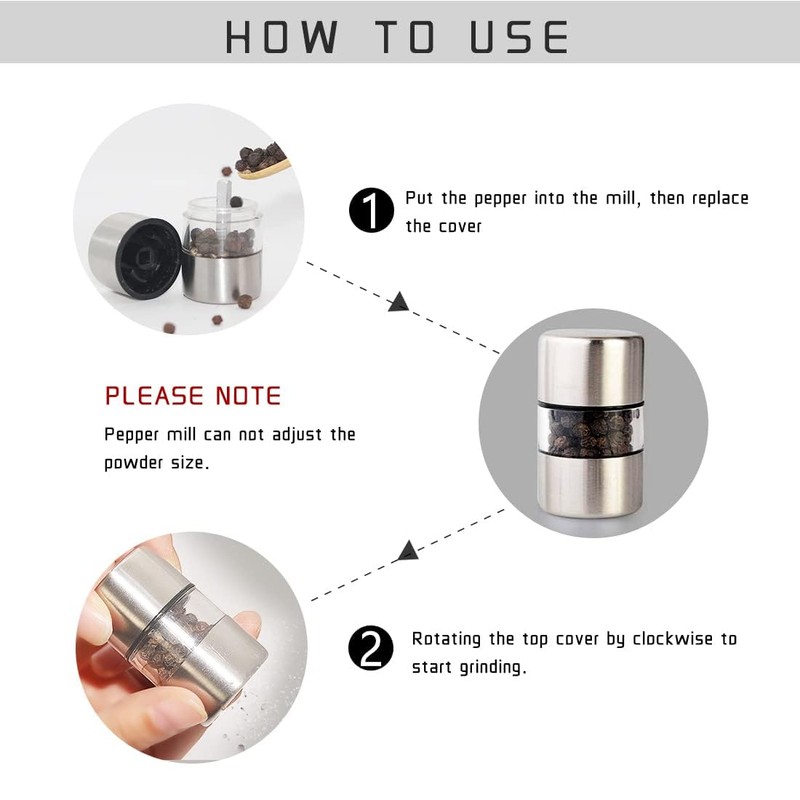 ROLMZJX 2 Pcs Salt and Pepper Grinder Set,Mini Salt shakers,Travel