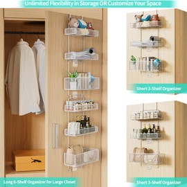 HapiRm Over Door Organizer Storage - Separable Door Organizer Hanging with 6 Metal Large Capacity Baskets for Bathroom Bedroom Kitchen Pantry Closet (White)