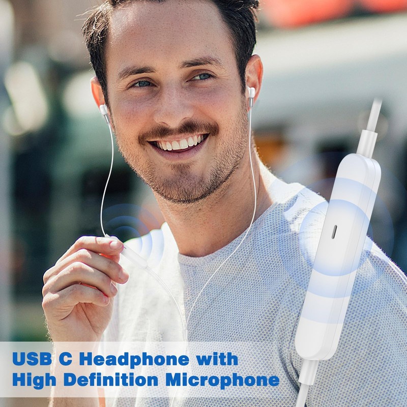 USB C Headphones with Microphone Volume Control