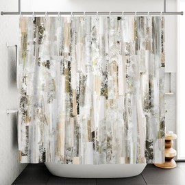 Sillsloso Champagne Art Abstract Shower Curtain, Grunge Style Brushstrokes Oil Painting Image Print Shower Curtain, Retro Fashion Creative Modern Painting Curtains for Bathroom Decoration 72x72 inch