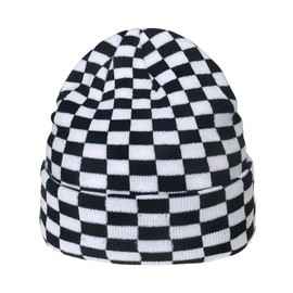 Newfancy Women Men Winter Hats Cow Print Checkered Checkerboard Pattern Beanie Knitted Soft Warm Slouchy Skull Ski Cap, Cuffed Checkered, One Size