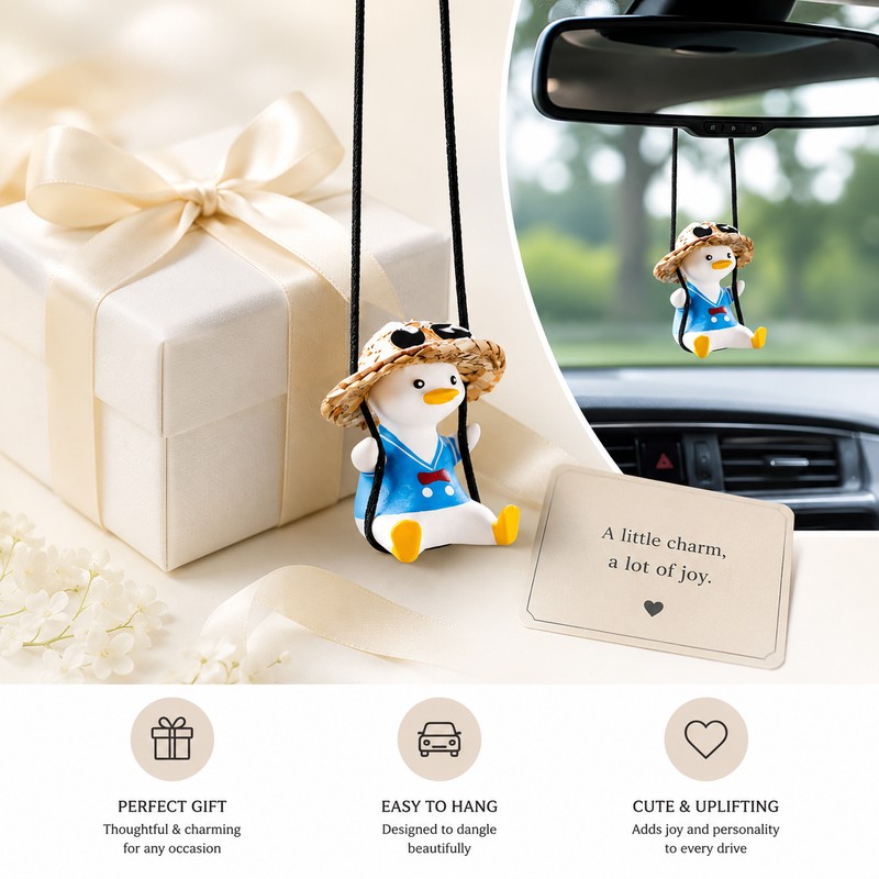 Swinging Duck Car Ornament for Rearview Mirror – Cute Resin