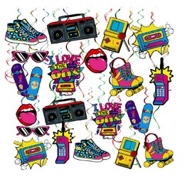 WODJR 20Pcs 90s Hanging Swirls 90s Party Decorations Disco Hanging Ornament Back to 90s Colorful Ceiling Ornament Throwback Birthday Ceiling Swirls for Disco Party Decorations Hip Pop 90s Party Supplies