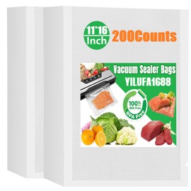 200 Pack Vacuum Sealer Bags for Food Saver - PreCut 11"x16", Commercial Grade BPA Free, 6X Freshness Airtight Food Storage Bags for Freezer & Sous Vide, Fits All Clamp Machines