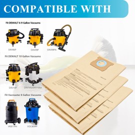 BIHARNT 12 Pack DXVA19-4101 Dust Bag Compatible with DEWALT 6-10 Gallon DXV06P DXV09P DXV09PA DXV10P DXV10PL DXV10S DXV10SA DXV10SB Wet/Dry Vacuum Cleaners