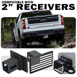 USA Flag Hitch Cover for 2" Receiver - Airplane Aluminum Shatterproof Acrylic Rust Proof Plate Fits F150/RAM 1500/Truck/SUV/RV Off-Road Accessories (Flag)