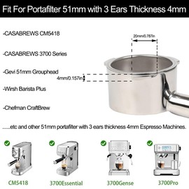 CAPFEI 51mm Bottomless Portafilter Compatible with CASABREWS CM5418, 3700Essential, Mr. Coffee Espresso and Cappuccino Machine, Wirsh, Gevi Espresso | 51mm portafilter 3 ears with Prongs Thickness 4mm