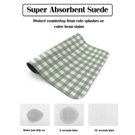 Sage Green Buffalo Plaid Dish Drying Mats for Kitchen Counter/Bathroom/Sink, Green White Checkered Absorbent Bottle Drying Mat, Farmhouse Dish Drainer Mat Non-Slip Coffee Mat Dish Drying Pad 12"x16"