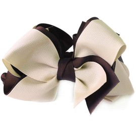 JewelVOX Banana Clip, Ribbon, Large, Firm, Hair Accessory, Bicolor Grosgrain, Women's, Fluffy, Thick, Adult, Stylish, Beige × Brown