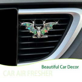 ORIESSE Bat Air Vent Clip Car Air Freshener Outlet Clips Natural Abalone Shell Seashell Color Vampire Bat Car Accessories Gothic Car Decor Refillable Car Diffuser Clips (Small Bat)