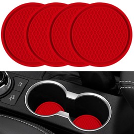 Car Coasters for Cup Holders [4 Pack], 2.77 Inches Silicon Cup Mats Non-Slip Universal Car Cup Holder Insert, Recessed Automotive Interior Accessories (Red)