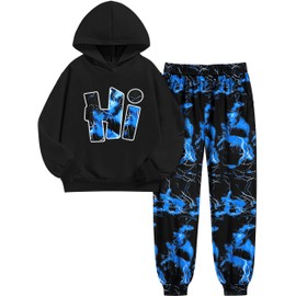 Doumlop Boys Clothes Size 10 Boys Outfits Size 9 Tie Dye Letter Printing Pullover Hoodie and Pants 2 Piece Kids Clothes Boys Winter Sweatsuit Blue