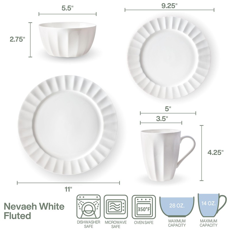 Everyday White by Fitz and Floyd Nevaeh Fluted 16 Piece