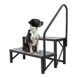 WUTIST RV Stairs 2 Steps with Handrail Hot Tub Outdoor Stairs with Mats, Portable RV Steps for Camper Travel Trailers, Steel Travel Trailers Ladder Powder Coated+Textured