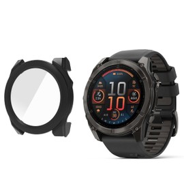 Lamshaw Compatible for Garmin Fenix 8 Case, Shock-Proof Cover Hard PC Case with Glass Screen Protector Compatible for Garmin Fenix 8 43mm, 47mm, 51mm, Fenix E 47mm Smartwatch (Black, Fenix 8 47mm)