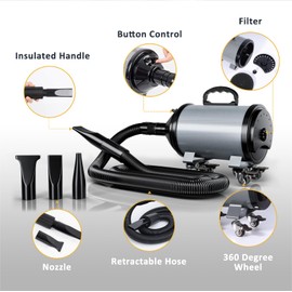 Car Dryer Air Blower, Car Dryer with 2-Speed Adjustable Airflow, Car Blower for Drying with 16 ft Flexible Hose, Detailing Air Blower with 140°F High-Heat for Car Motorcycle and Pet Dryer Blower