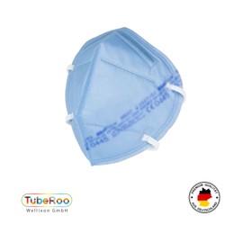 TubeRoo FFP2 Mask Light Blue Pastel Blue Pack of 5 Masks from Germany, Made in Germany, Soft Round Ear Loop Bands, Respirator Mask, Mouth Guard, Protective Mask, Dust Mask, Fine Dust Mask