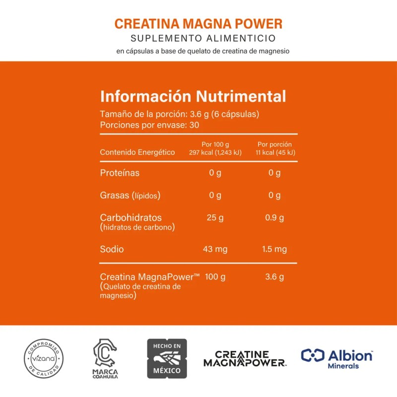 Creatina Magnapower Quelada 180 Cap-600 Mg| Vizana Nutrition
