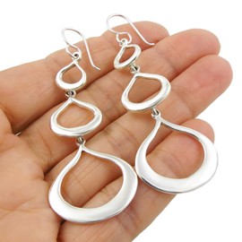 925 Sterling Silver Teardrop Earrings Long Triple Drops