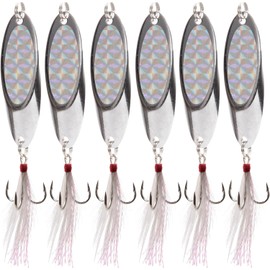 Spoon Lure Jigging Fishing Lures,6pcs Sinking Metal Luminous Spoon Lure Hard Bait Saltwater with Fishing Lure Treble Fishing Hooks for Salmon Bass Fishing Tackle 5g-6pcs