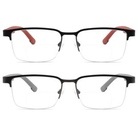zooxsky 2 Pack Bifocal Metal Reading Glasses for Men,Classic Square Half Frame Near and Far Use Clear Top Bifocals Readers+1.50