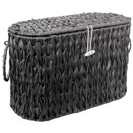 Coeusy Black Toilet Paper Basket with Lid,Wicker Toilet Paper Storage Stand,Extra Large Toilet Paper Organizer Basket,Mega Roll Container for Bathroom,Floor,Rv,Closet